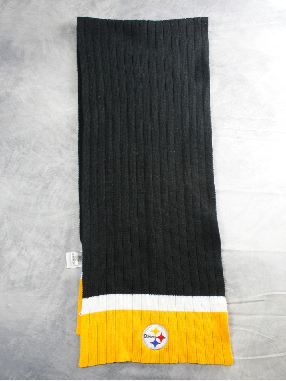Pittsburgh Steelers NFL Ribbed Knit Winter Scarf Black Gold Embroidered Logo